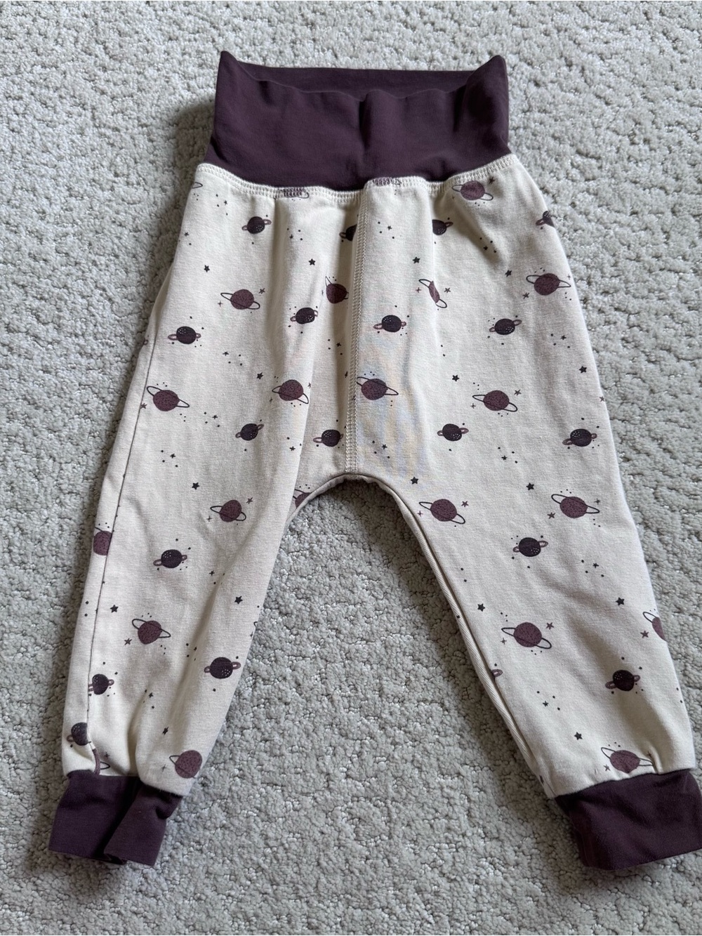 Musli Pants Organic Cotton Knit Leggings Neutral Beige Space Planets 9-12 Months